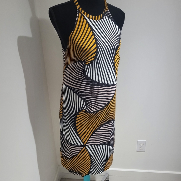 Ann Taylor Women's Graphic Halter Mini Shift Dress Size 2 Black Yellow Colorful - Picture 2 of 10